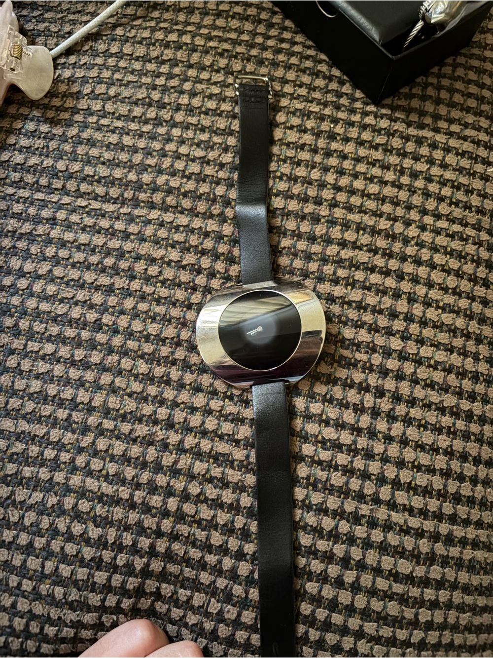 Calvin Klein Black Leather watch with Silver Oval Case